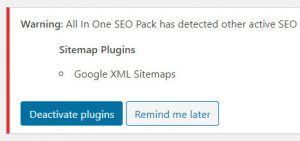 All in One SEO Packの警告メッセージ Google XML Sitemapsとの競合