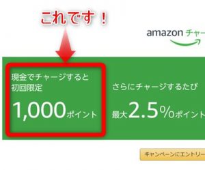 Amazonギフト券(チャージタイプ)初回購入1,000ポイント
