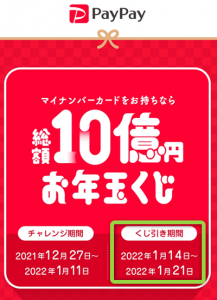 PayPayのお年玉くじ くじ引きはいつから？